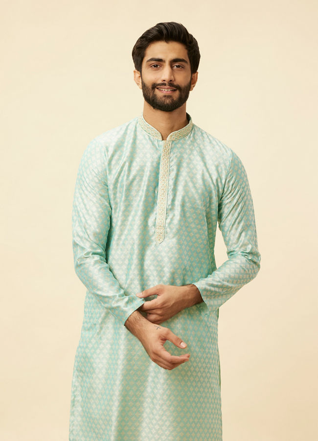 Buy Sea Green Jacquard Kurta Pajama Online in the USA Manyavar Kurta Pajama for Men